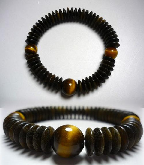 Green sandalwood bracelet with tiger's eye stone