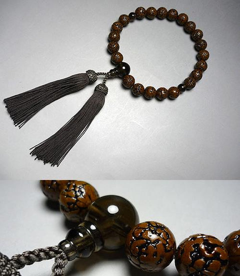 Men's prayer beads, 22 beads, made of brown quartz, made from Bodhi tree