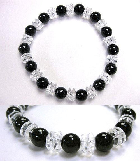 Quartz cut glass combination bracelet with black onyx