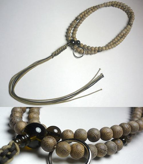 Men's prayer beads, plain ironwood, brown crystal finish, Soto sect, light brown/dark brown tassel