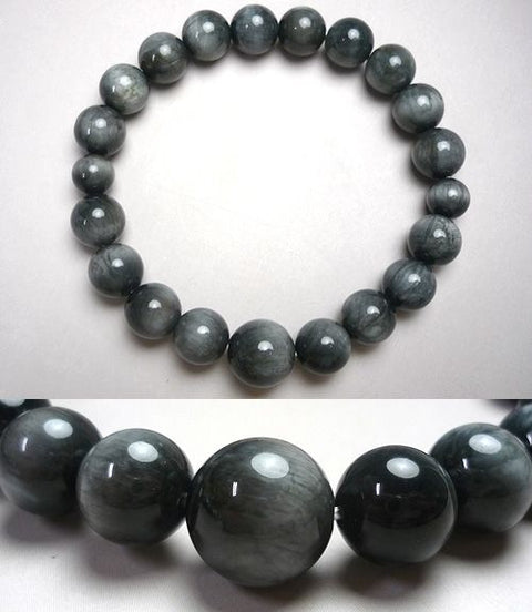 Grey Tiger Eye Stone Round Bead Bracelet 10mm