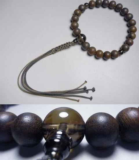 Men's prayer beads, 22 beads, made from ground Siamese persimmon, with brown quartz finish