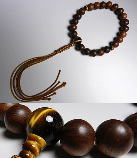 Men's prayer beads, 22 sandalwood beads, tiger's eye finish