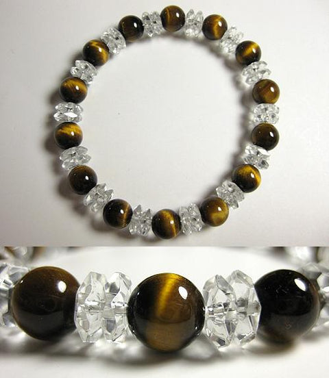 Crystal cut glass combination bracelet with tiger's eye stone