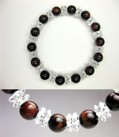 Crystal cut glass combination bracelet with red tiger's eye stone