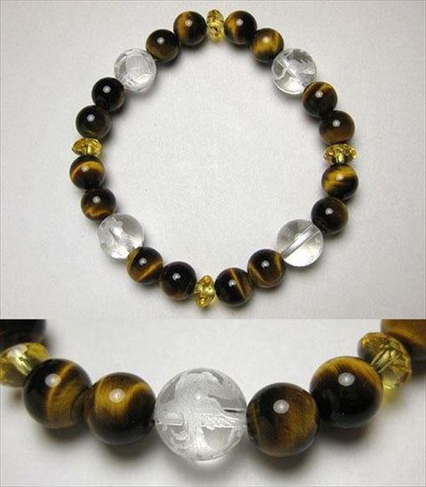 Crystal Feng Shui Four Gods Carved Tiger's Eye Bracelet Small