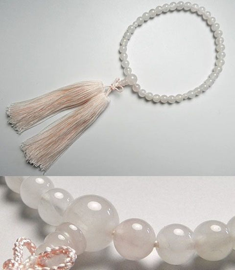 Women's prayer beads, rose quartz, 7mm beads, Jodo Shinshu, pink tassel