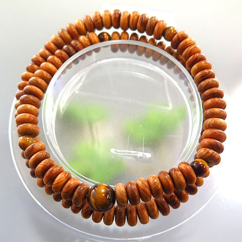 Yakusugi 108-bead bracelet, double layered, with tiger's eye stone