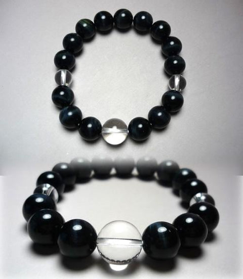 Navy (blue) tiger's eye stone 12mm bracelet with crystal finish