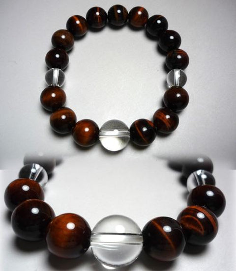 Red tiger eye stone 12mm bracelet with crystal finish