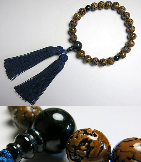 Prayer beads for men, infinite Vajra Bodhi tree, 22 beads, blue tiger eye stone finish