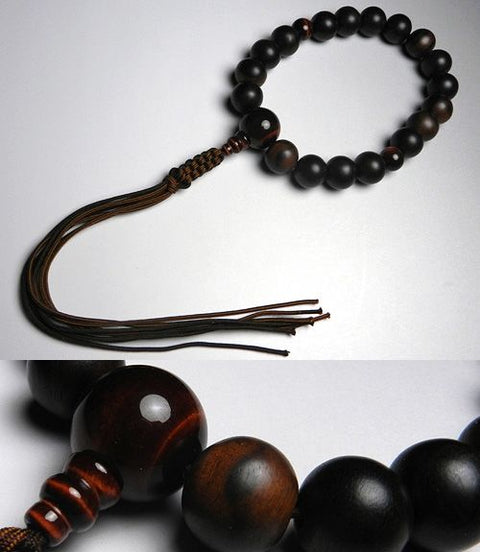 Men's prayer beads, striped ebony, 18 beads, red tiger's eye stone
