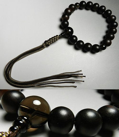 Men's prayer beads, striped ebony, 18 beads, brown crystal