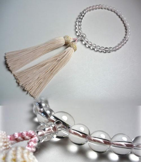 Women's prayer beads, red quartz gradation, light pink tassel
