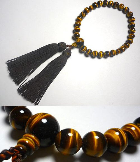 Men's prayer beads, 27 tiger eye beads, matching finish, dark brown tassel