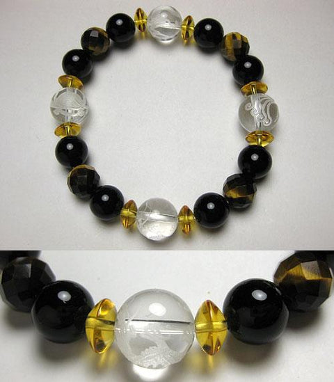Large Crystal Feng Shui Four Gods Carved Tiger's Eye Bracelet