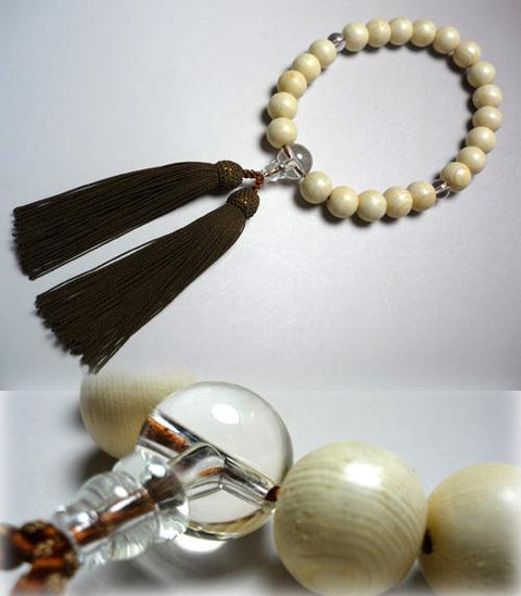 Men's prayer beads, Kiso cypress, 22 beads, crystal finish