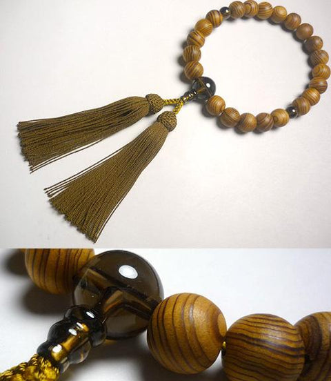 Men's prayer beads, Yakusugi, brown crystal finish, Rikyu tassel