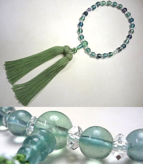 Women's prayer beads, fluorite and quartz cut combination, Wakatakebo