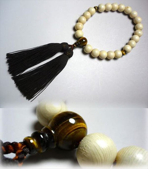 Prayer beads for men, 22 Kiso Hinoki beads, tiger eye stone construction, limited edition