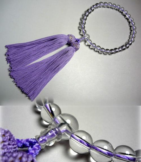 Women's rosary, crystal, round, single layer, wisteria tassel