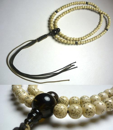 Men's prayer beads, Starry Bodhi Tree, Brown crystal finish, Rinzai sect, Dark brown, Light brown tassel