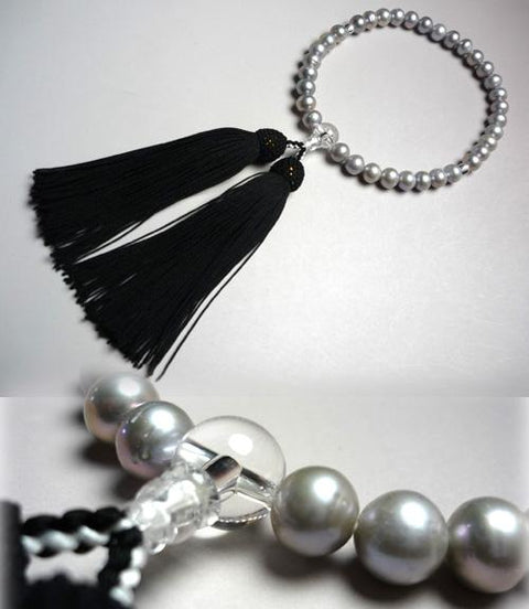 Women's prayer beads, grey freshwater pearl and quartz