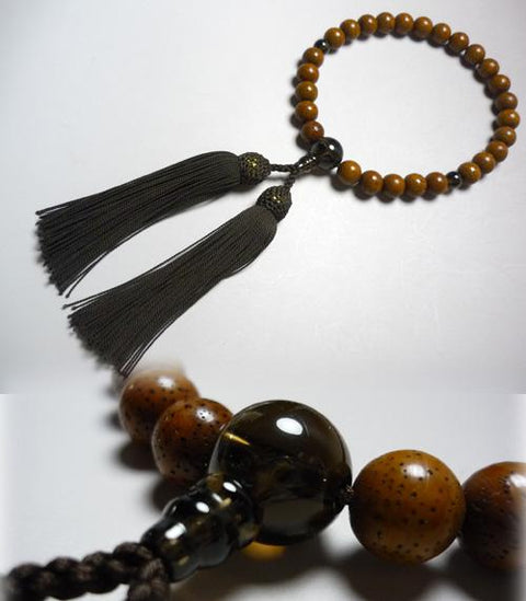 Men's prayer beads, antique star and moon linden, brown crystal stone finish