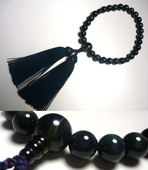 Men's prayer beads, navy blue tiger's eye (blue tiger's eye), 27 beads, same finish, navy blue iron tassel