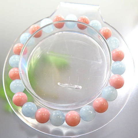 Pink opal/aquamarine 8mm beads combination bracelet