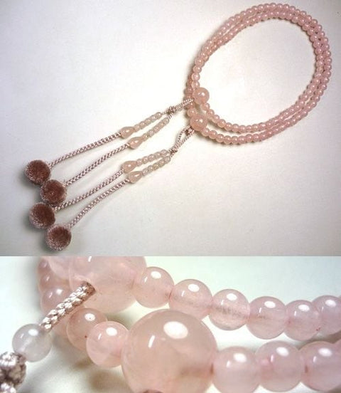 Women's Prayer Beads, Red Quartz, Shingon Buddhism, Grey Sakura Tassel