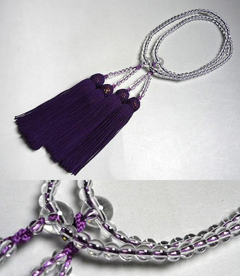 Women's rosary, crystal, round beads, double layer, pale ancient purple tassel