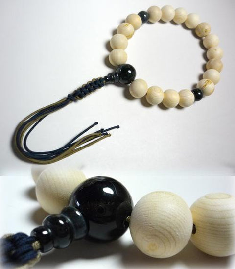 Prayer beads for men, 18 Kiso Hinoki beads, blue tiger eye stone finish