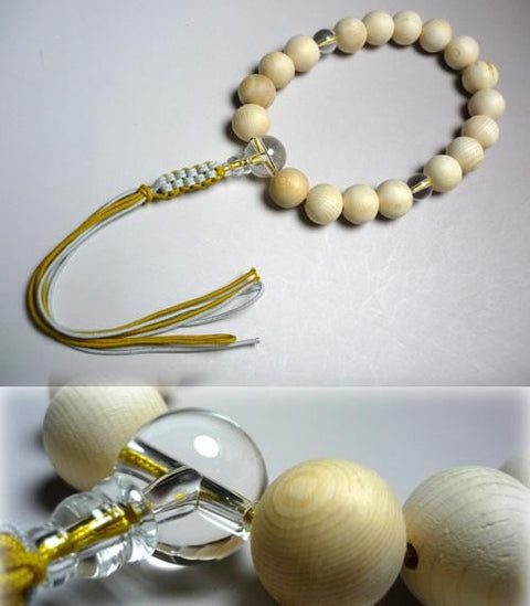 Men's prayer beads, Kiso cypress, 18 beads, crystal finish