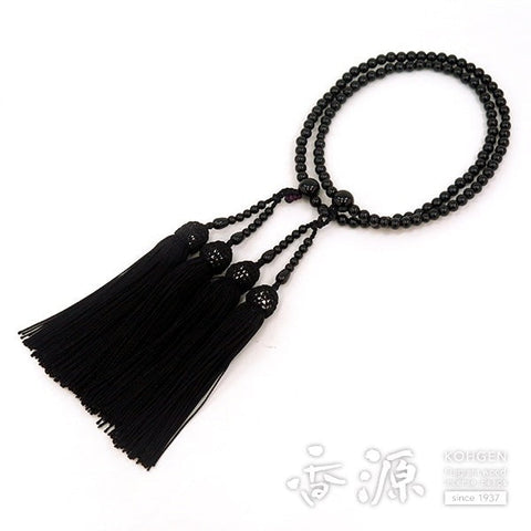 Women's Prayer Beads, Black Onyx, Black Tassel, Double Layer