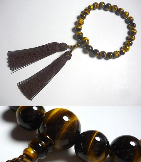 Men's prayer beads, 22 tiger's eye beads, brown tassel