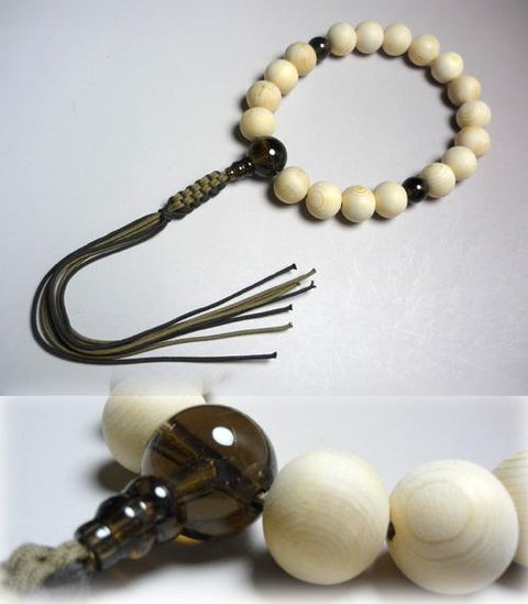 Men's prayer beads, Kiso cypress, 18 beads, brown crystal finish
