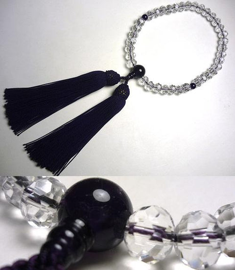 Women's prayer beads, quartz orange beads, amethyst finish, purple and blue tassel