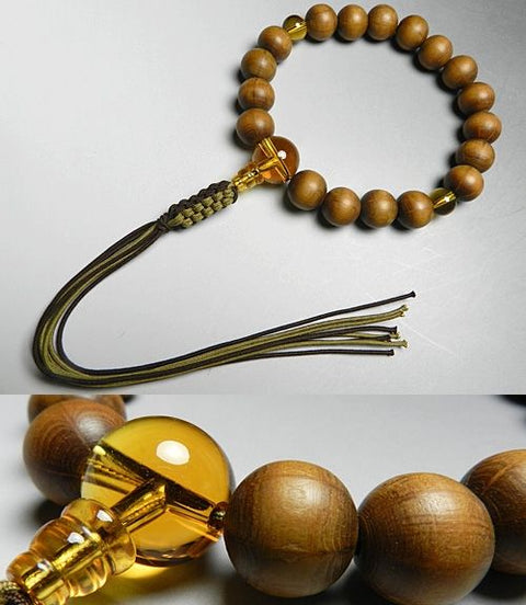 Men's prayer beads, 18 beads made of Rokudo wood and yellow crystal