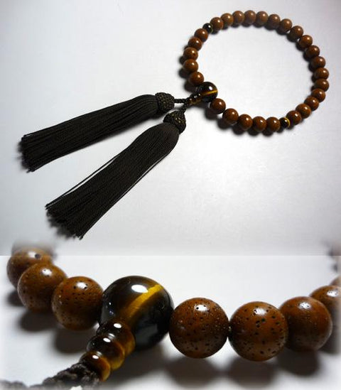 Prayer beads for men, antique star moon linden tree, tiger eye stone finish