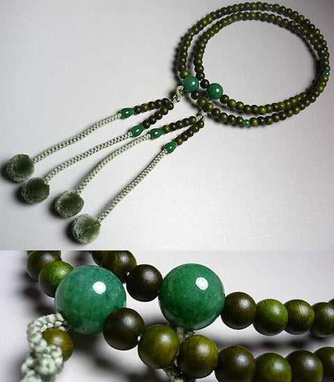 Prayer beads for men, green phoenix Indian jade style, Shingon Buddhism