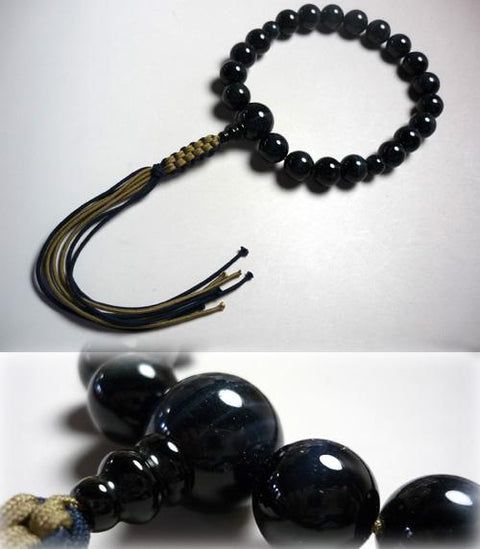 Men's prayer beads, navy blue tiger's eye (navy blue tiger's eye), 20 beads, one hand, made with matching thread and tassel