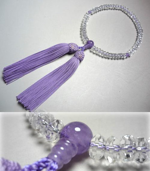 Women's prayer beads, crystal cut flat beads, Fujiun stone finish, Fuji tassel