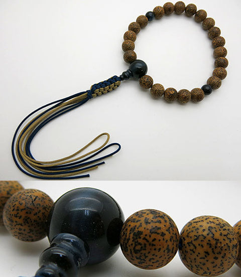 Prayer beads for men, star-moon linden tree (black core), blue tiger eye stone finish, string tassel