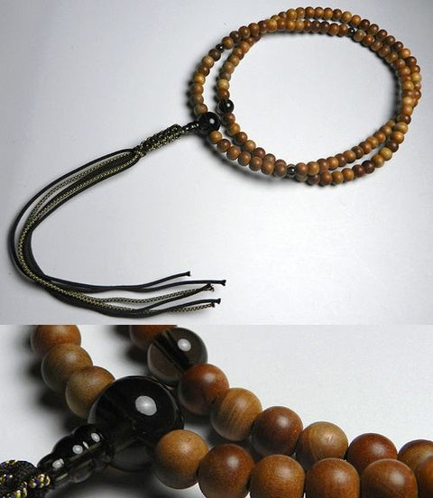 Men's prayer beads, Indonesian sandalwood, brown crystal finish, Rinzai sect, 12 shaku