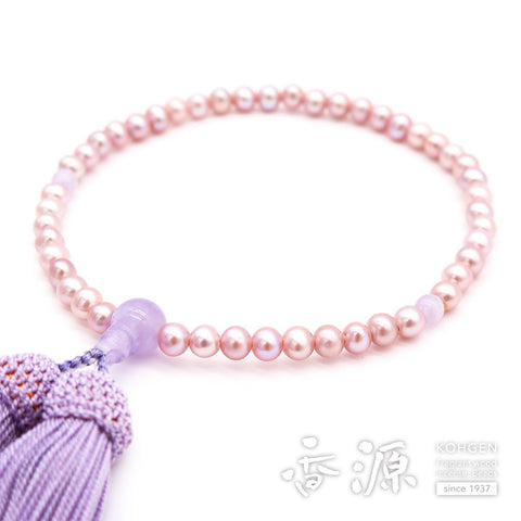 Women's prayer beads, lavender freshwater pearl potato shape, Fujiun stone finish, Fuji tassel