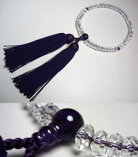 Women's prayer beads, crystal cut flat beads, amethyst finish, purple tassel