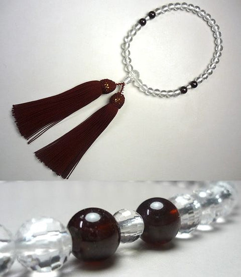Women's prayer beads, 108 faceted crystal, 4 garnets, dark red tassel