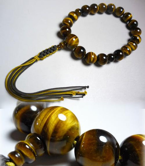Men's prayer beads, 18 tiger eye beads, silk tassel