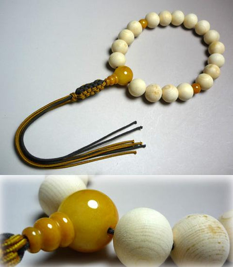 Men's prayer beads, 18 beads made from Kiso cypress and yellow jasper